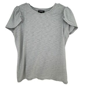Express Light Gray Slub Knit Petal Short Sleeve Crewneck Top Size Medium